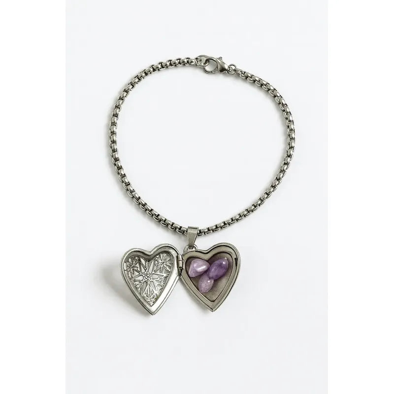 Pulsera Relicario Amatista Con Dije - Divina Existencia Pulsera Corazón Amatista 9 Cm 21 Cm