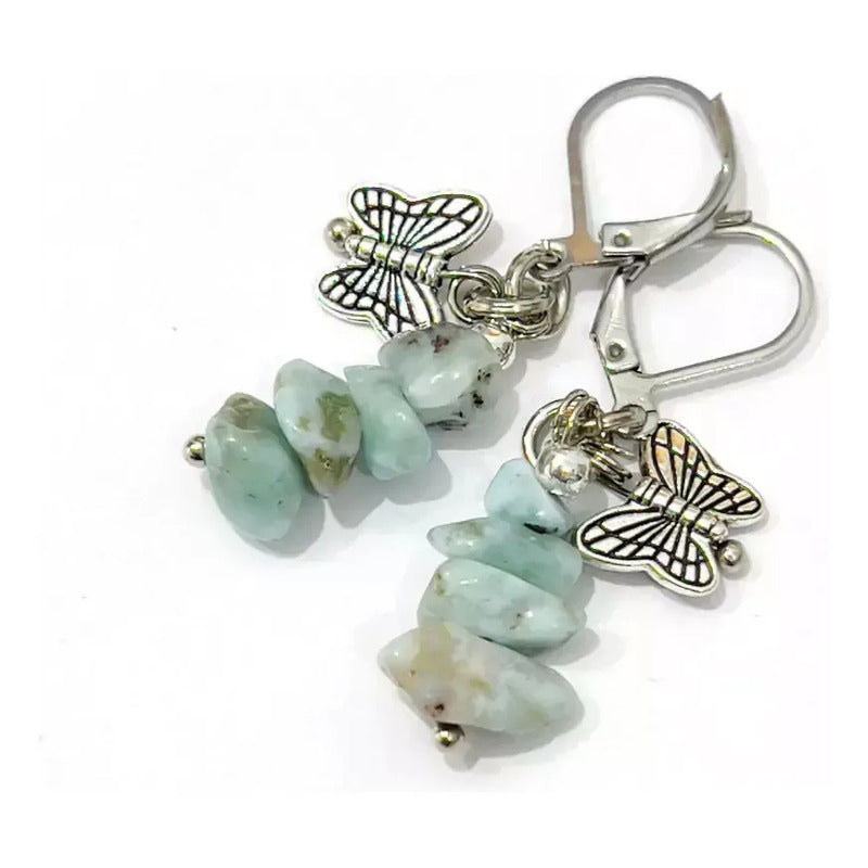 Par Aros Mujer Piedra Natural Larimar De Acero Quirúrgico Larimar