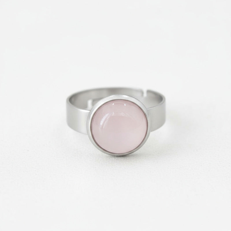 Anillo Regulable Acero Quirúrgico Cuarzo Rosa/blanco