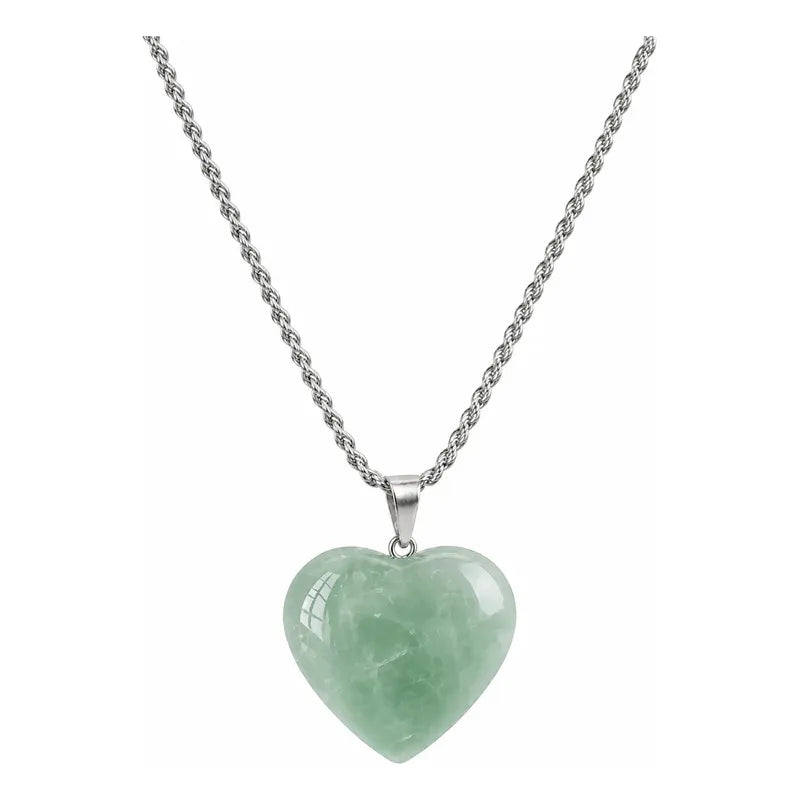 Collar Corazón De Cuarzo Verde Cristal De La Sanación Corazón Cuarzo Verde