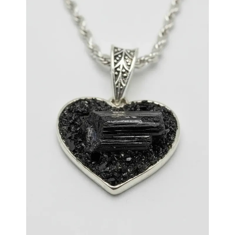 Collar Protección Corazón De Turmalina + Cadena De Acero Corazón Turmalina