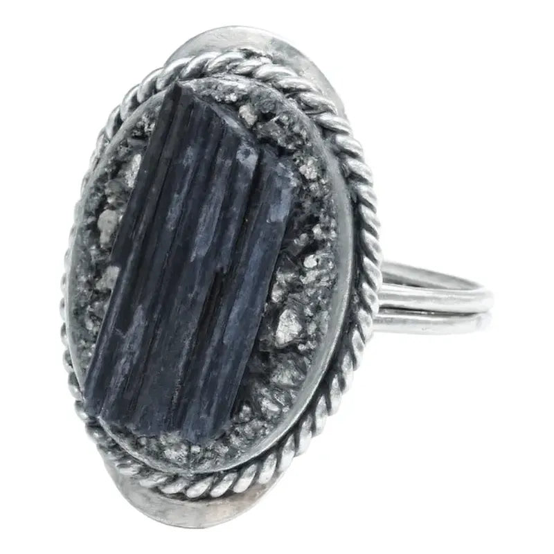 Anillo Mujer Alpaca Regulable Con Piedra Turmalina Y Pirita Pirita Turmalina Unico Regulable
