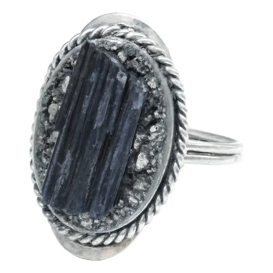 Anillo Mujer Alpaca Regulable Con Piedra Turmalina Y Pirita Pirita Turmalina Unico Regulable