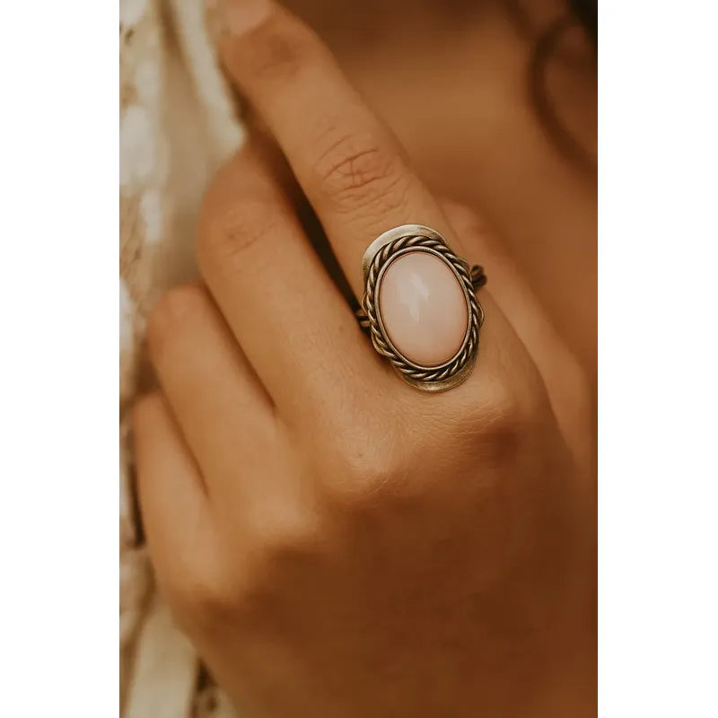 Anillo Alpaca Regulable Cuarzo Rosa - Amor Incondicional Unico Cuarzo Rosa