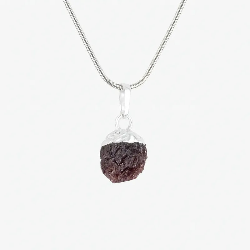 Collar Con Piedra Granate Y Cadena De Acero Granate Mini 10 Mm