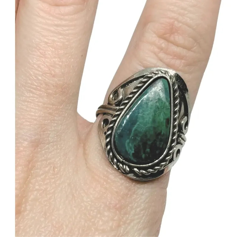 Anillo Alpaca Regulable Con Piedra Crisocola  - Calma Y Paz Crisocola Unico Regulable