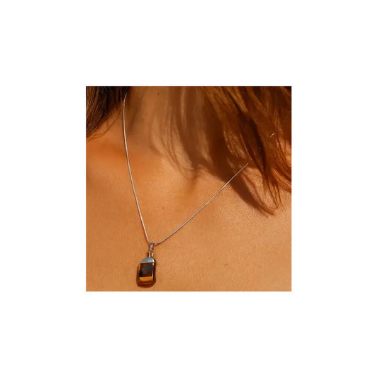 Collar Ojo De Tigre Natural + Cadena Acero Quirúrgico Ojo De Tigre Con Cadena