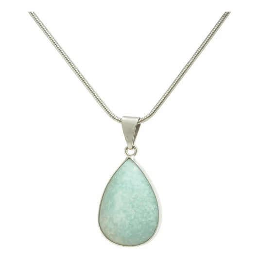 Collar Gota Amazonita Grande Piedra Natural + Cadena Acero Gota Virola Amazonita