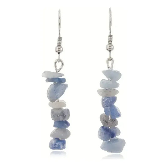 Par De Aros Colgantes De Piedra En Escalla Natural Y Acero Cuarzo Azul