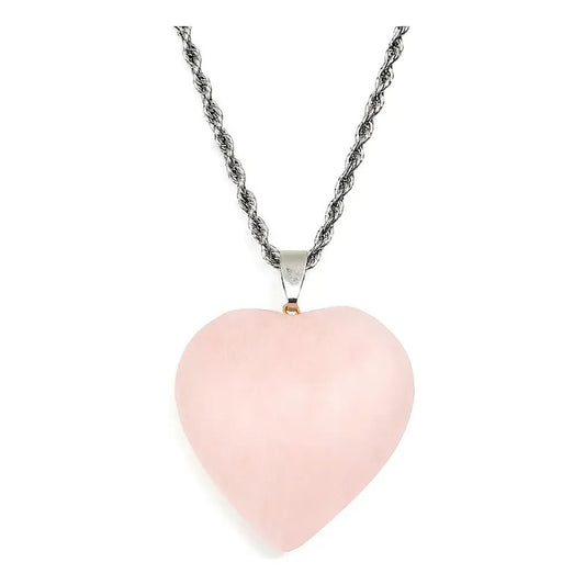 Collar Amor Corazón De Cristales Piedras Auténticas + Cadena Color Corazón Cuarzo Rosa