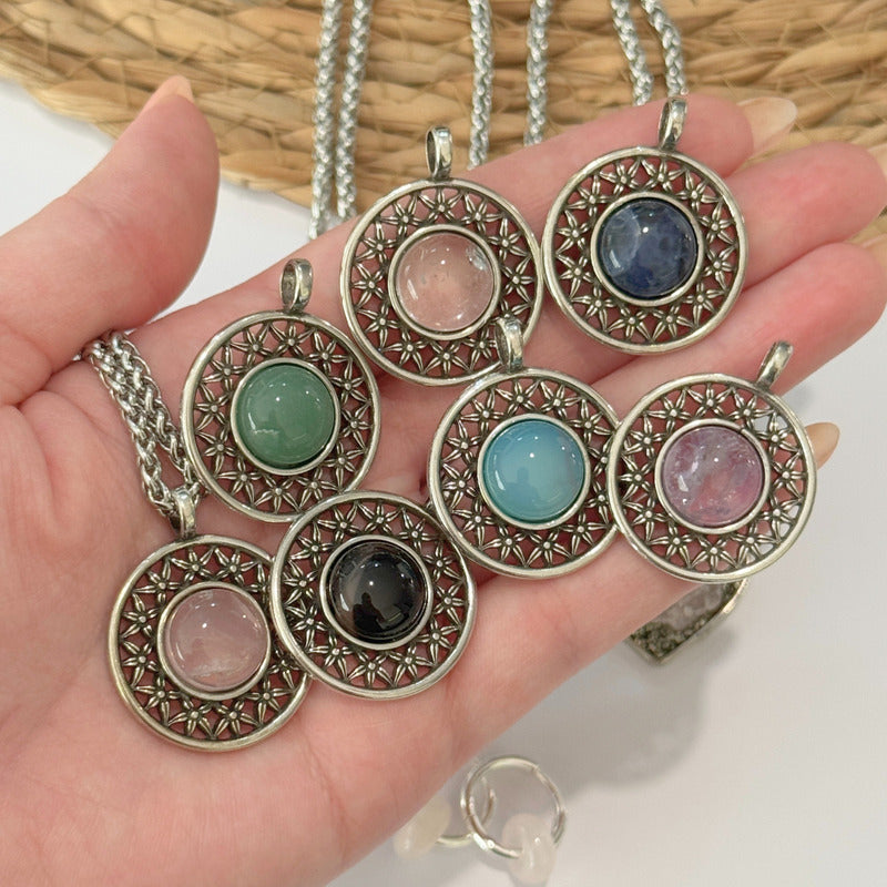 Collar Mandala Con Piedras Naturales Y Cadena De Acero