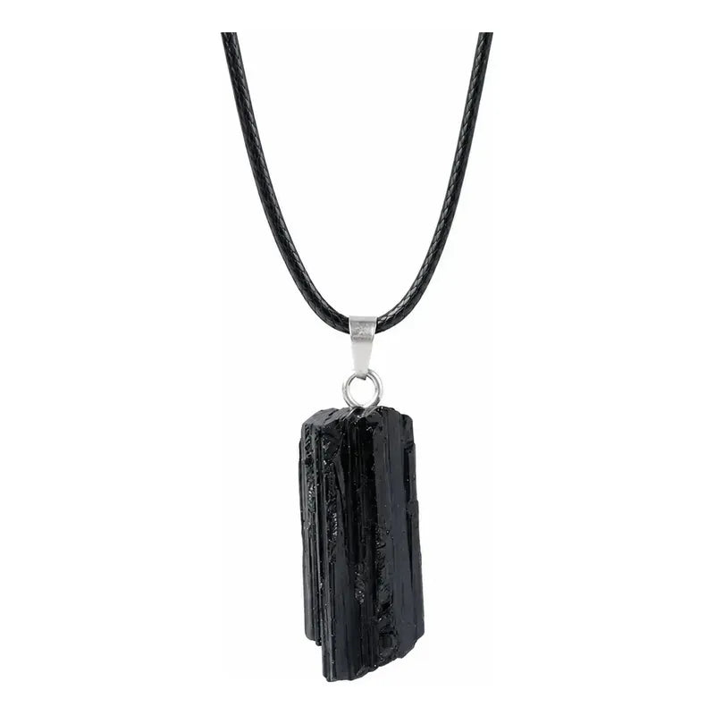 Collar Protección De Turmalina En Bruto Con Cordón Unisex Turmalina