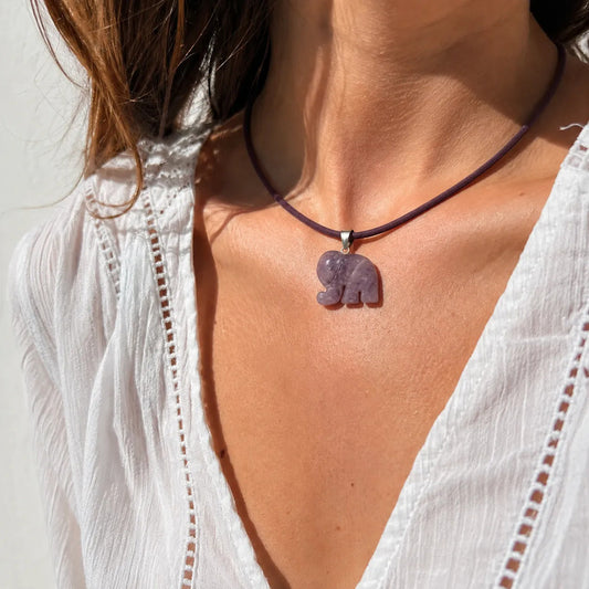 Collar Choker Gargantilla Piedras Naturales Soga Gamuza Elefante Amatista - Gamuza Violeta