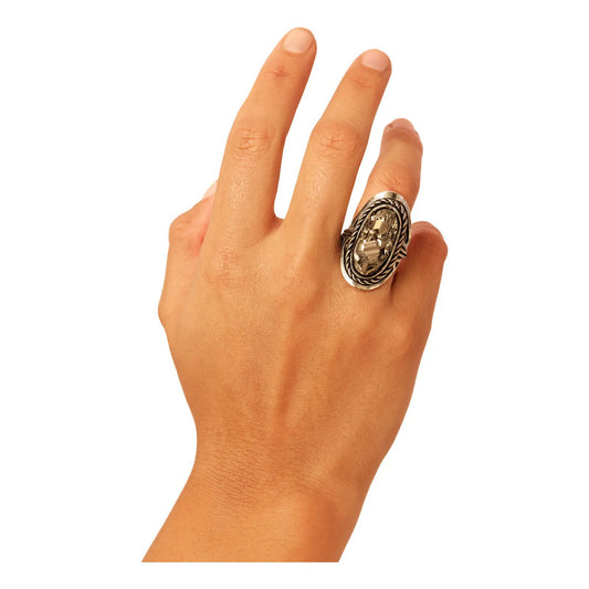 Anillo Mujer Alpaca Regulable Con Piedra Pirita Abundancia Pirita Chico Unico Regulable