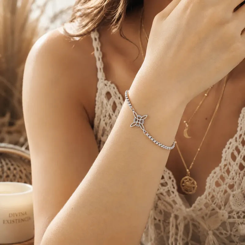 Pulsera Amuleto De Acero Quirúrgico Y Símbolo Nudo De Bruja Modelo 3 8 Cm 22 Cm