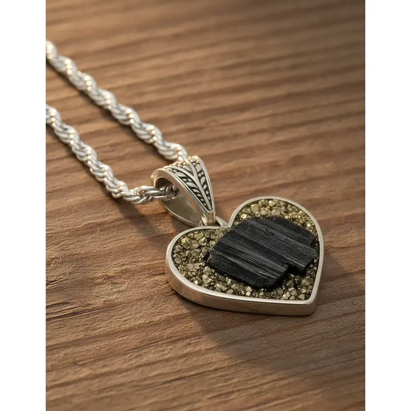 Collar Protección Corazón De Turmalina Con Pirita Corazón Turmalina Y Pirita