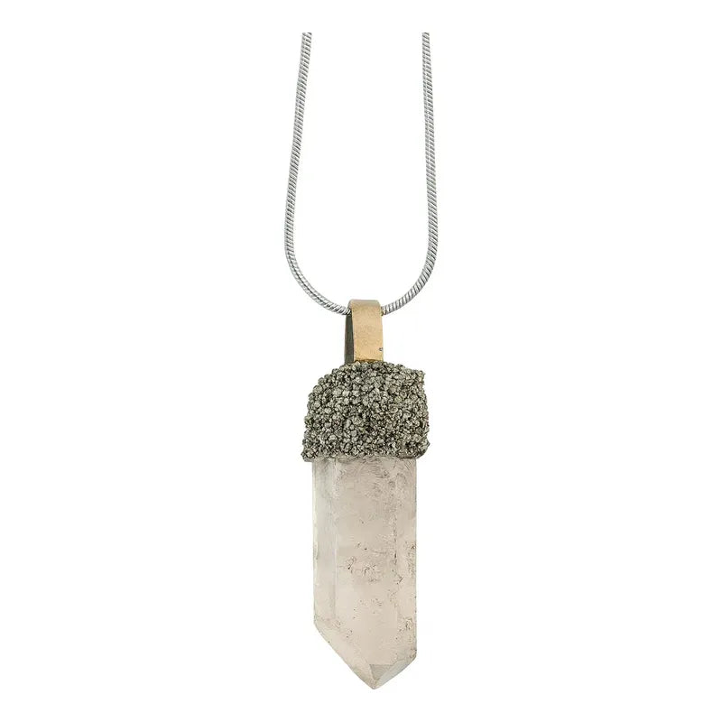Collar Punta De Cuarzo Cristal En Bruto Con Pirita Cuarzo Metalizado De 4 A 4.5 Cm