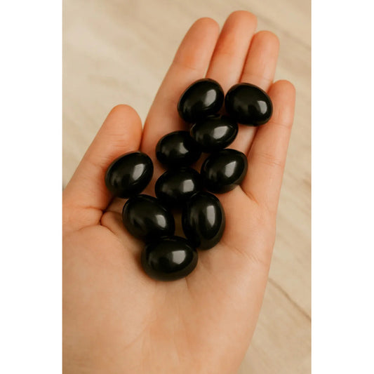 Mini Huevo Obsidiana Pulido Energético Divina Existencia Negro