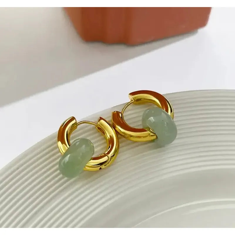 1 Par De Aros Argollas Con Dona Cuarzo Rosa Verde Obsidiana