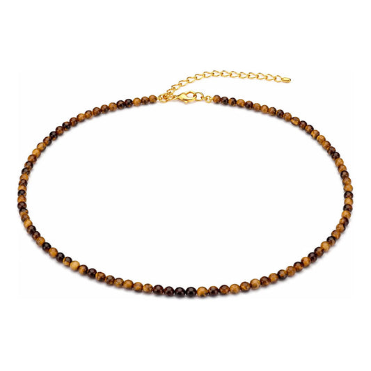 Collar Choker Mini Cuentas Piedras Naturales Delicado 40 Cm Ojo De Tigre 4 Mm.