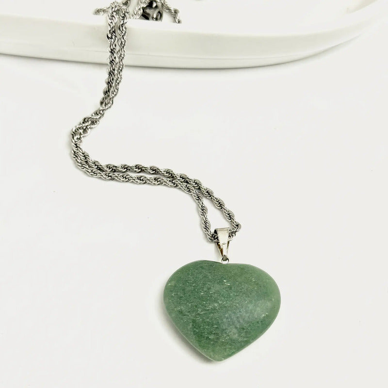 Collar Amor Corazón De Cristales Piedras Auténticas + Cadena