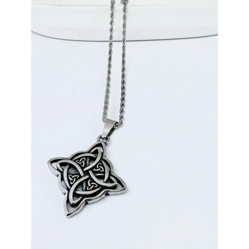 Collar Nudo De Bruja + Cadena De Acero Quirúrgico Regalo
