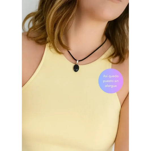Collar Choker Gargantilla Piedras Naturales Soga Gamuza Obsidiana Nevada