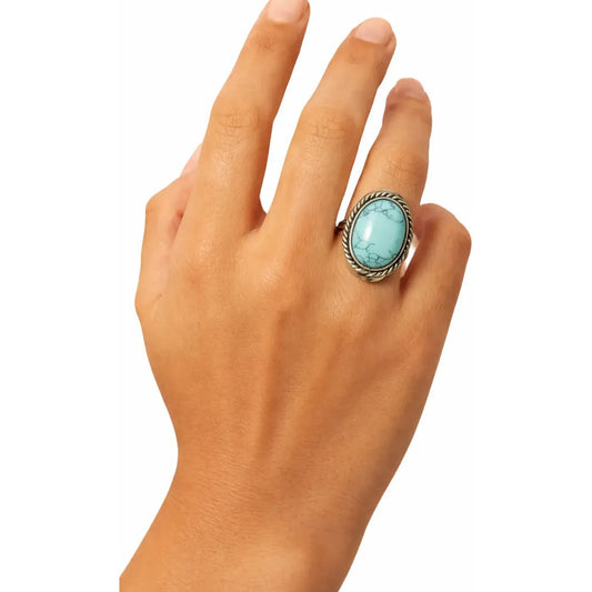 Anillo Alpaca Regulable Con Piedra Turquesa - Comunicación Turquesa Unico Regulable Único Ajustable