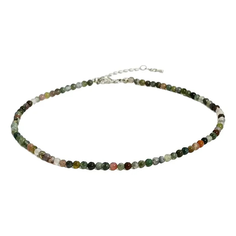Collar Choker Mini Cuentas Piedras Naturales Delicado 40 Cm Ágata Musgo