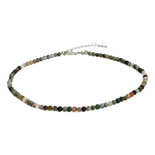 Collar Choker Mini Cuentas Piedras Naturales Delicado 40 Cm Ágata Musgo