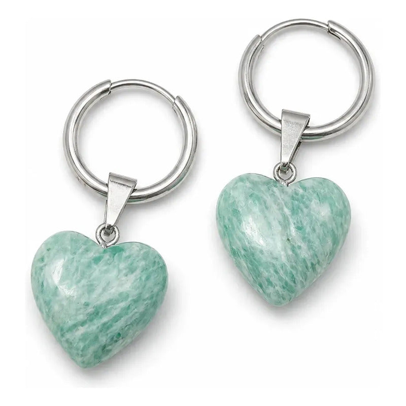Aros Tranquilidad Piedra Natural Amazonita Con Baño De Plata Amazonita Corazón Acero