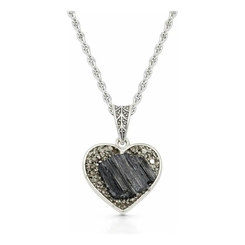 Collar Protección Corazón De Turmalina Y Pirita + Cadena Corazón Turmalina Y Pirita Corazón Turmalina Pirita