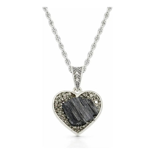 Collar Protección Corazón De Turmalina Y Pirita + Cadena Corazón Turmalina Y Pirita Corazón Turmalina Pirita