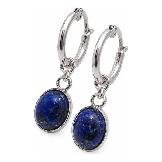 Aros Boho Piedra Natural Oval De Acero - Divina Existencia Lapis Lazuli