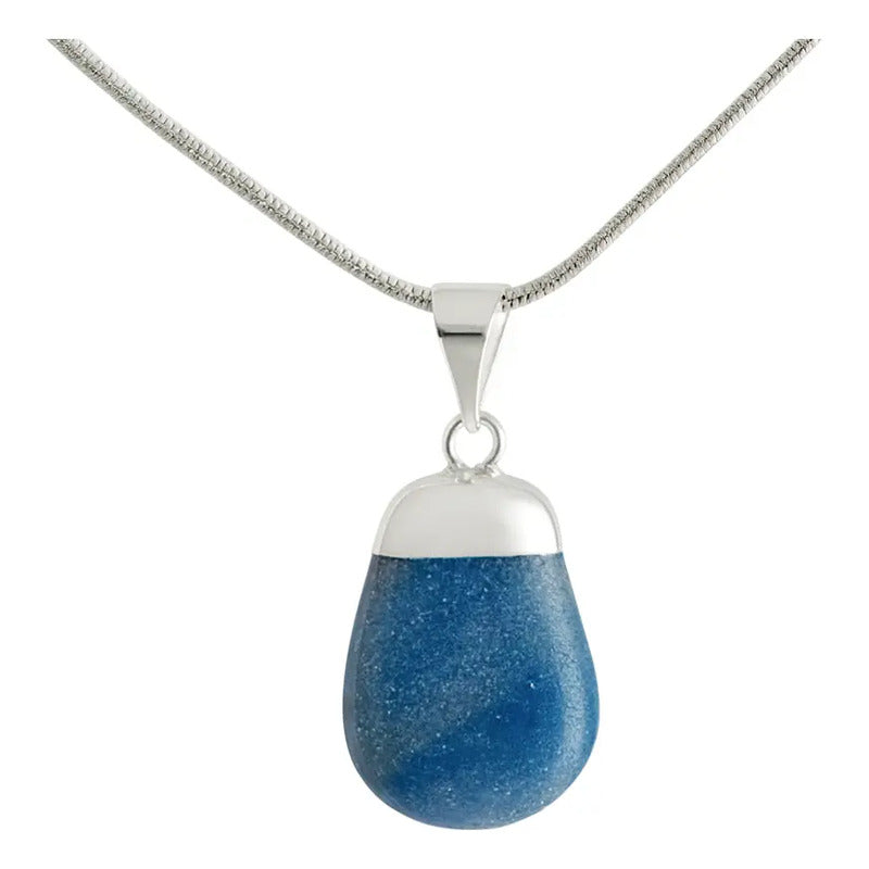 Collar Calma Y Comunicación - Cuarzo Azul Natural Y Acero Cuarzo Azul