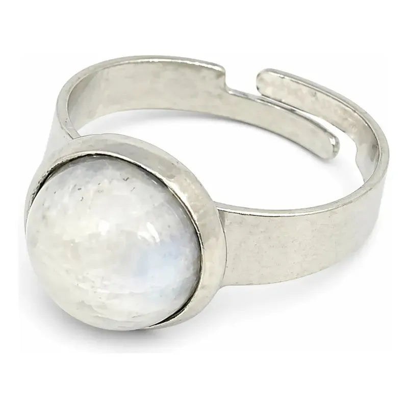Anillo Piedras Naturales Adularia Regulable Acero Quirúrgico