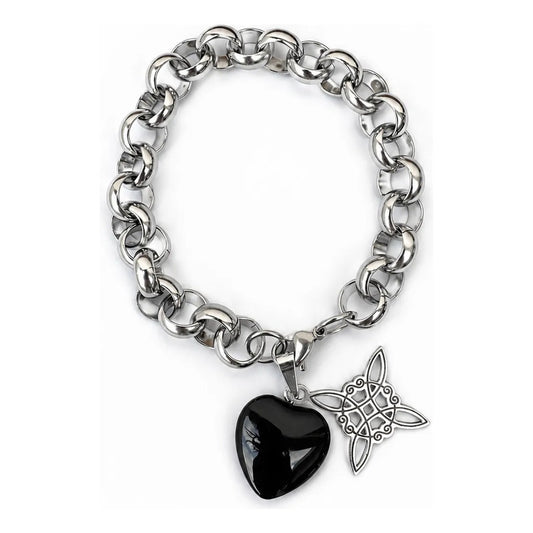 Pulsera Protección De Nudo Bruja Y Corazón Piedra Natural Obsidiana 8 Cm 20 Cm