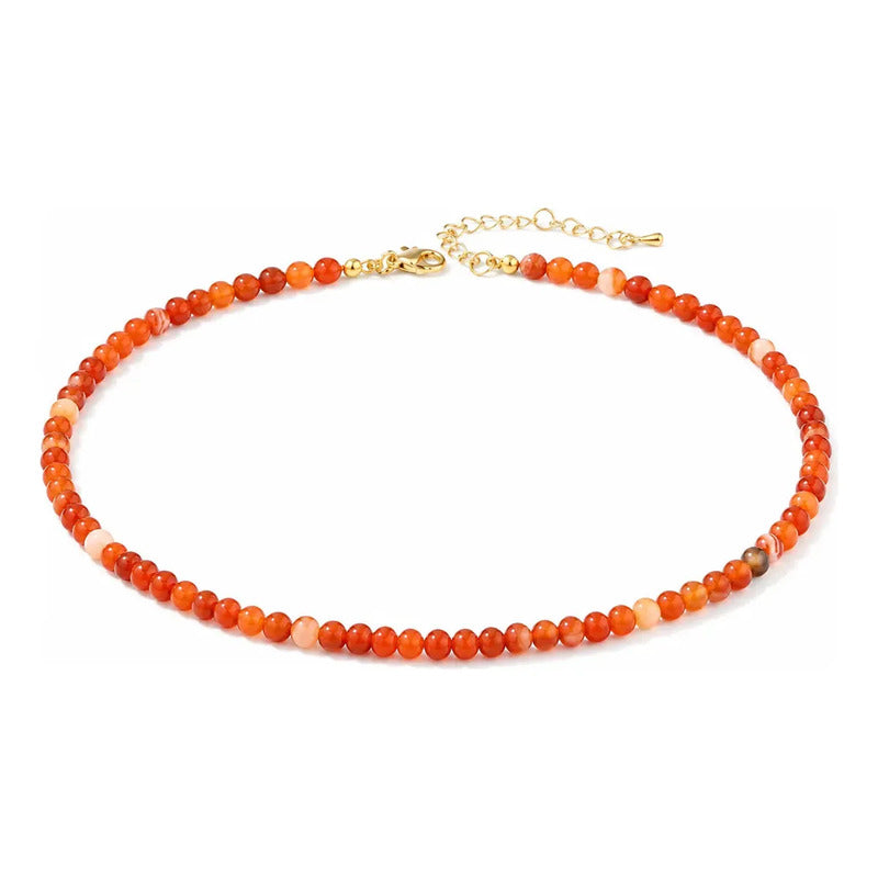 Collar Choker Mini Cuentas Piedras Naturales Delicado 40 Cm Cornalina