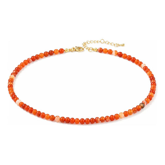 Collar Choker Mini Cuentas Piedras Naturales Delicado 40 Cm Cornalina