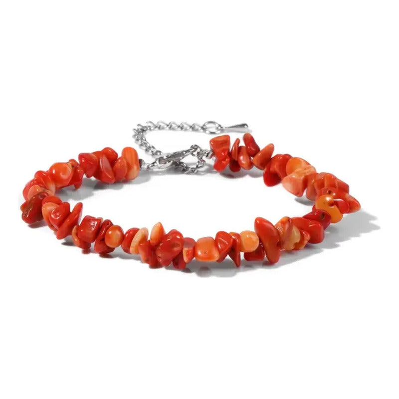 Pulsera De Piedras Naturales Coral Rojo - Vitalidad Pasión Coral Rojo 8 Cm 19 Cm