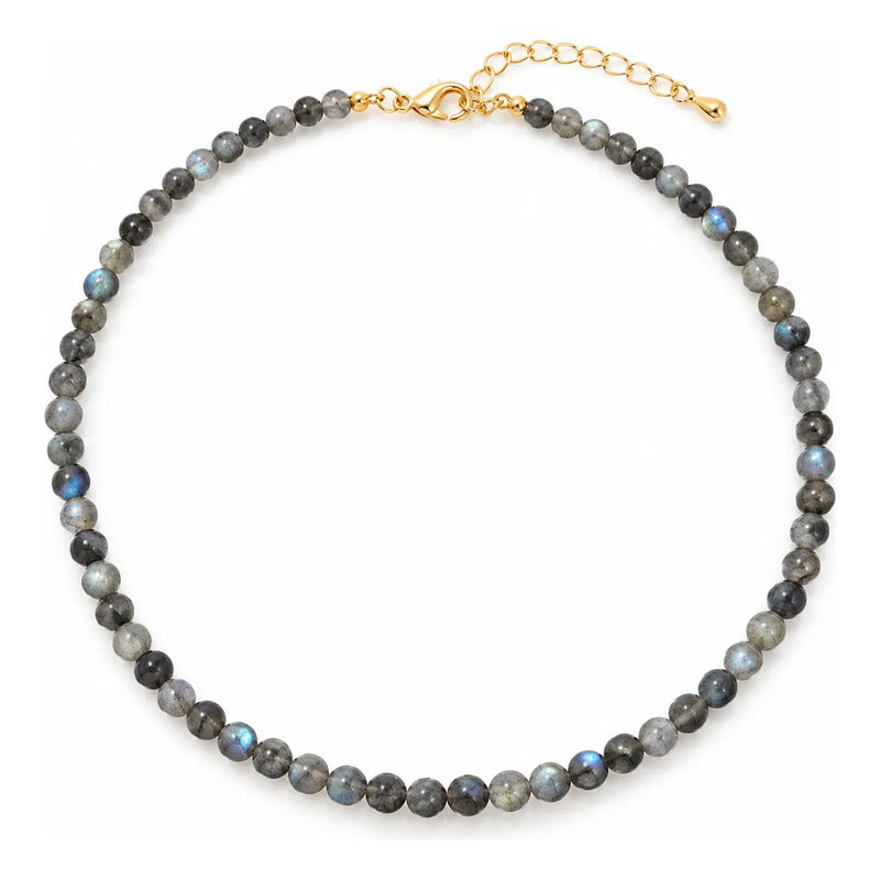 Collar Choker Mini Cuentas Piedras Naturales Delicado 40 Cm Labradorita 4 Mm