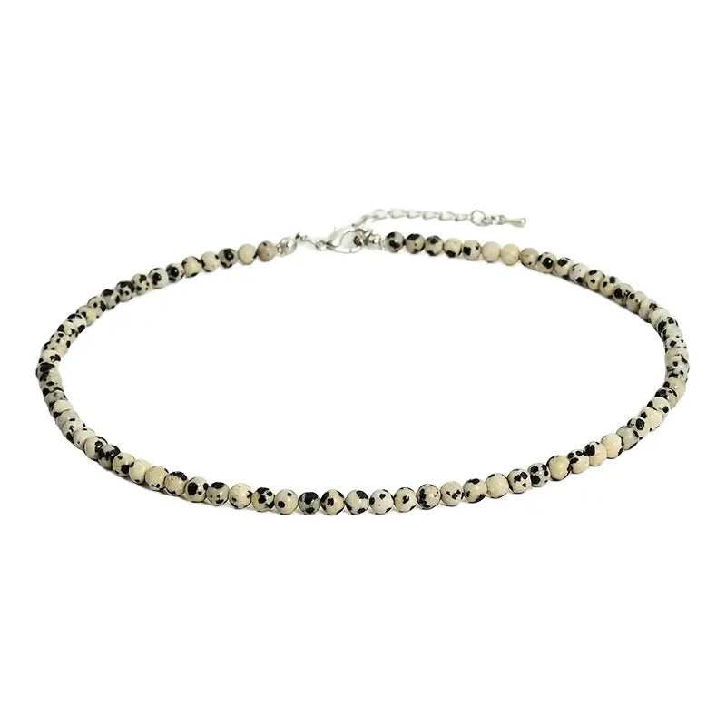 Collar Choker Mini Cuentas Piedras Naturales Delicado 40 Cm Jaspe Dalmata