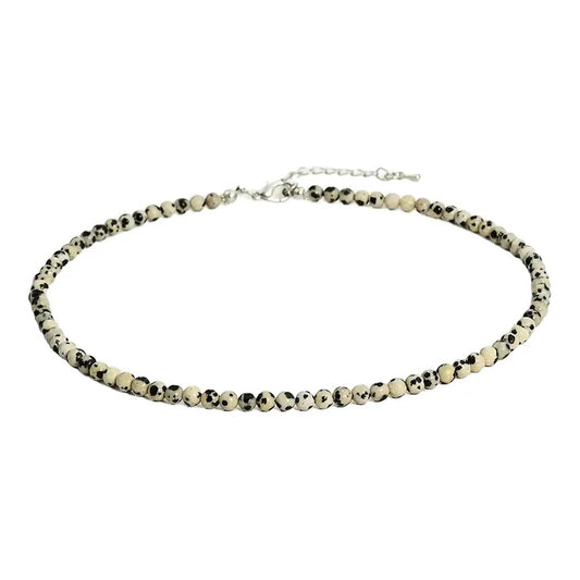 Collar Choker Mini Cuentas Piedras Naturales Delicado 40 Cm Jaspe Dalmata