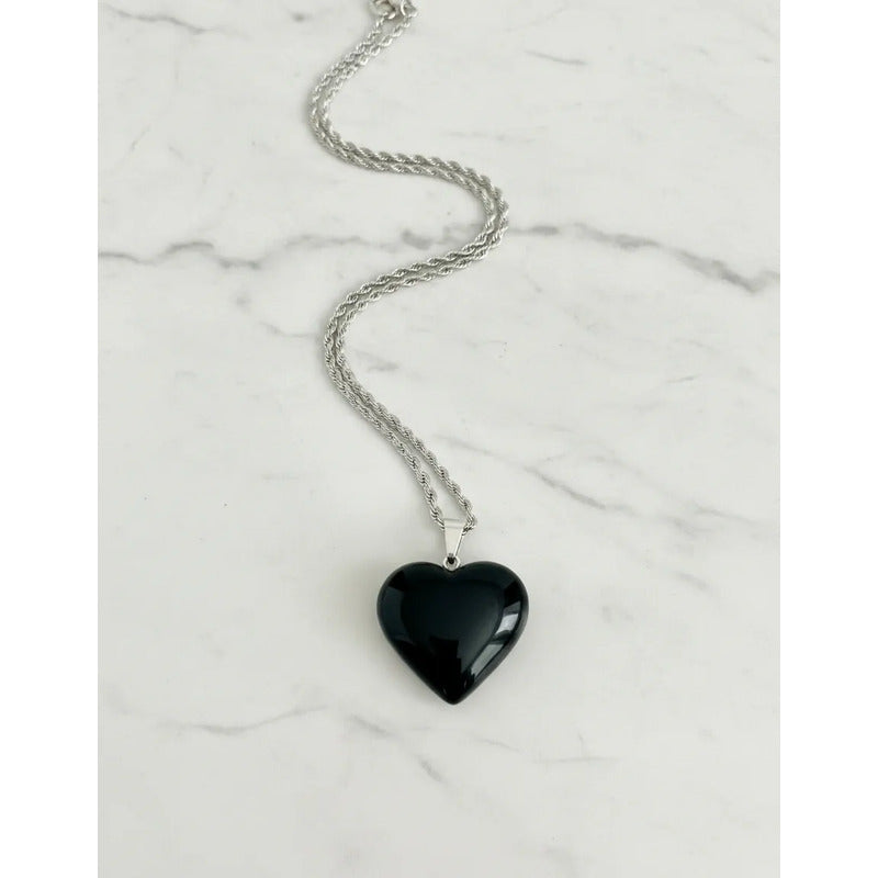 Collar Corazón Obsidiana Grande - Protección Corazón Obsidiana