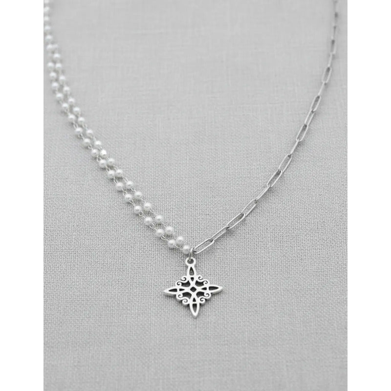 Collar Amuleto Nudo De Bruja Con Perlas Y Cadena Clip Acero Nudo De Bruja