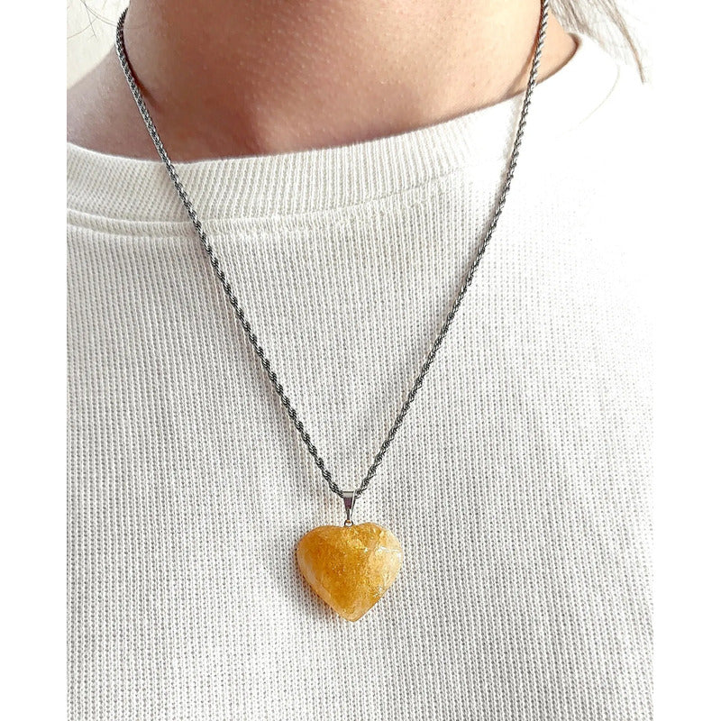 Collar Amor Corazón De Cristales Piedras Auténticas + Cadena