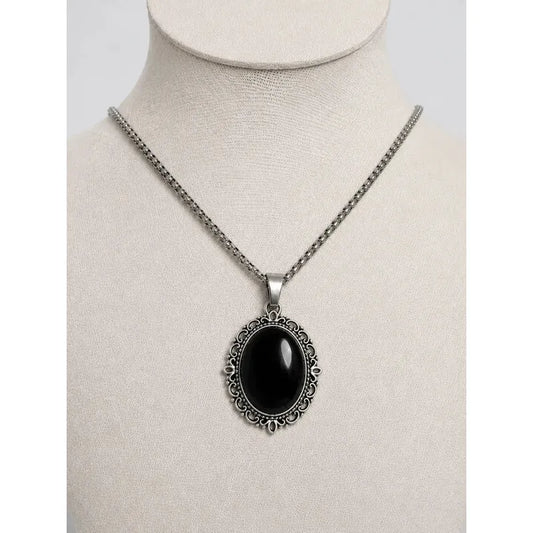 Collar Protector Camafeo De Obsidiana + Cadena Acero Camafeo Obsidiana