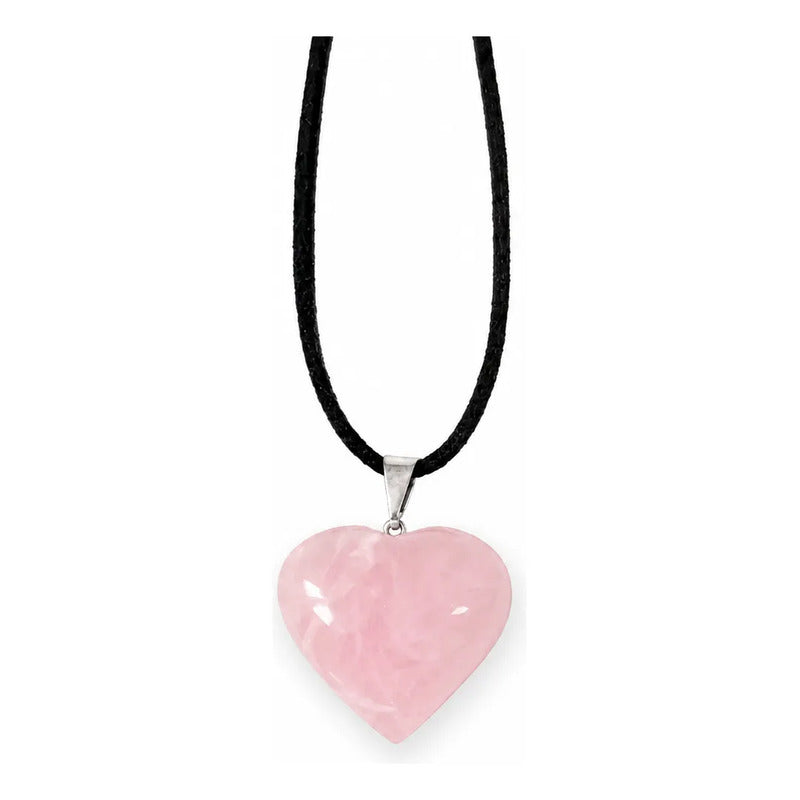 Collar Corazón De Piedra Cuarzo Rosa Grande - Amor Propio Cuarzo Rosa