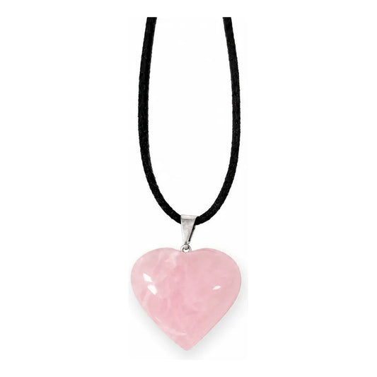 Collar Corazón De Piedra Cuarzo Rosa Grande - Amor Propio Cuarzo Rosa