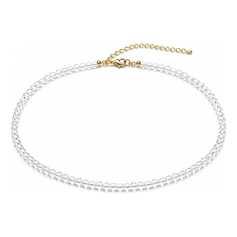 Collar Choker Mini Cuentas Piedras Naturales Delicado 40 Cm Cuarzo Cristal 4 Mm Dorado